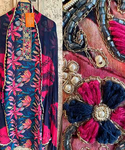 Pure Chinon very bright and nice Digital printed shirt  With very beautiful thread